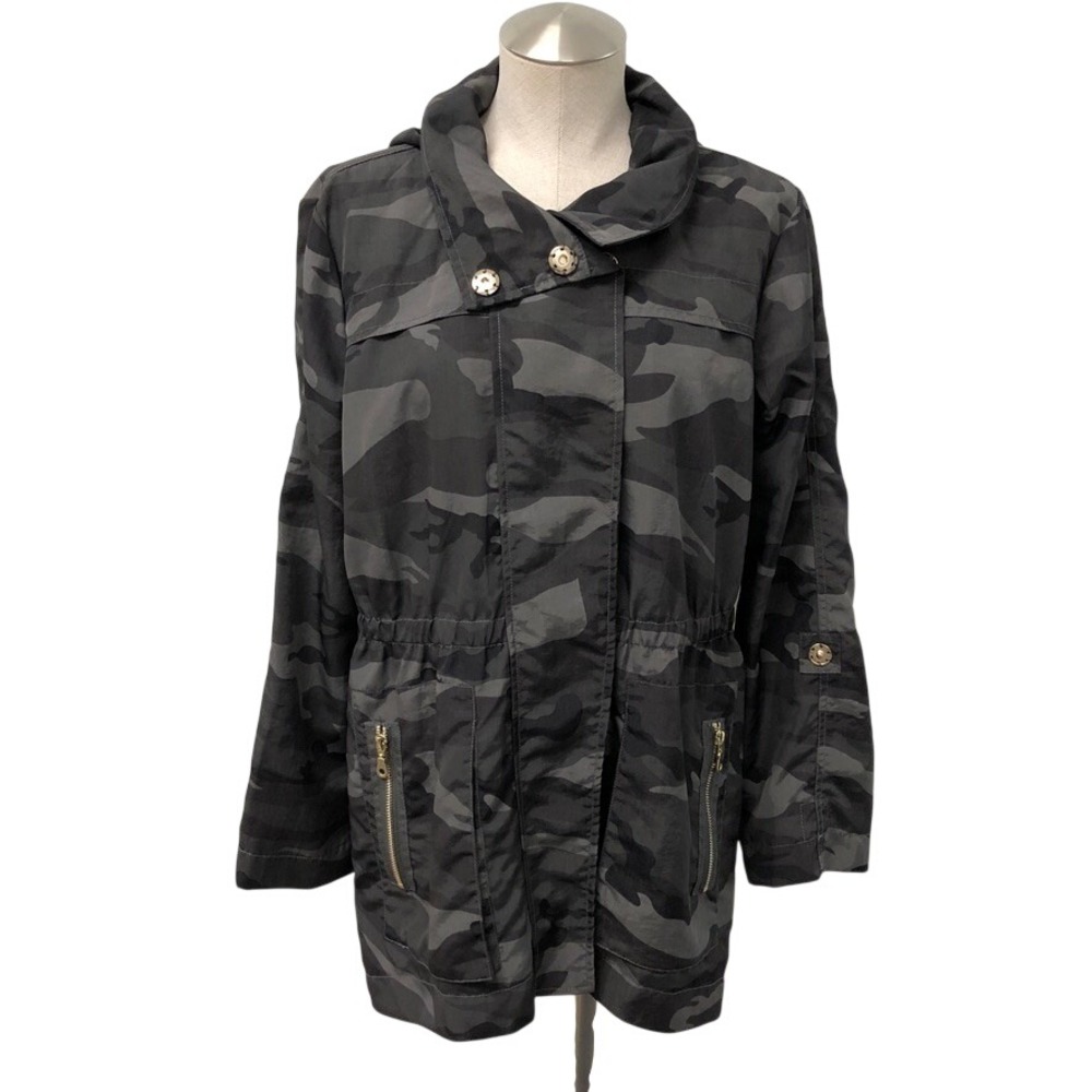 Tart Collections Anorak Jacket Womens Small Gray Camo Utility Hooded Military